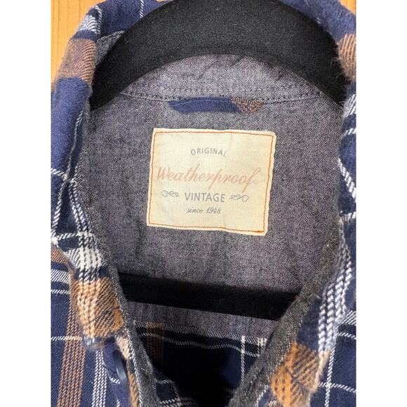 Weatherproof Vintage Flannel Shirt Blue & Gold Plaid Size M - Picture 4 of 6